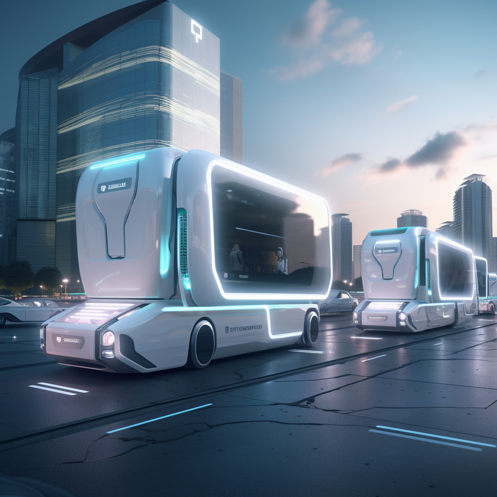 A fleet of sleek transparent futuristic mobile SQUARE