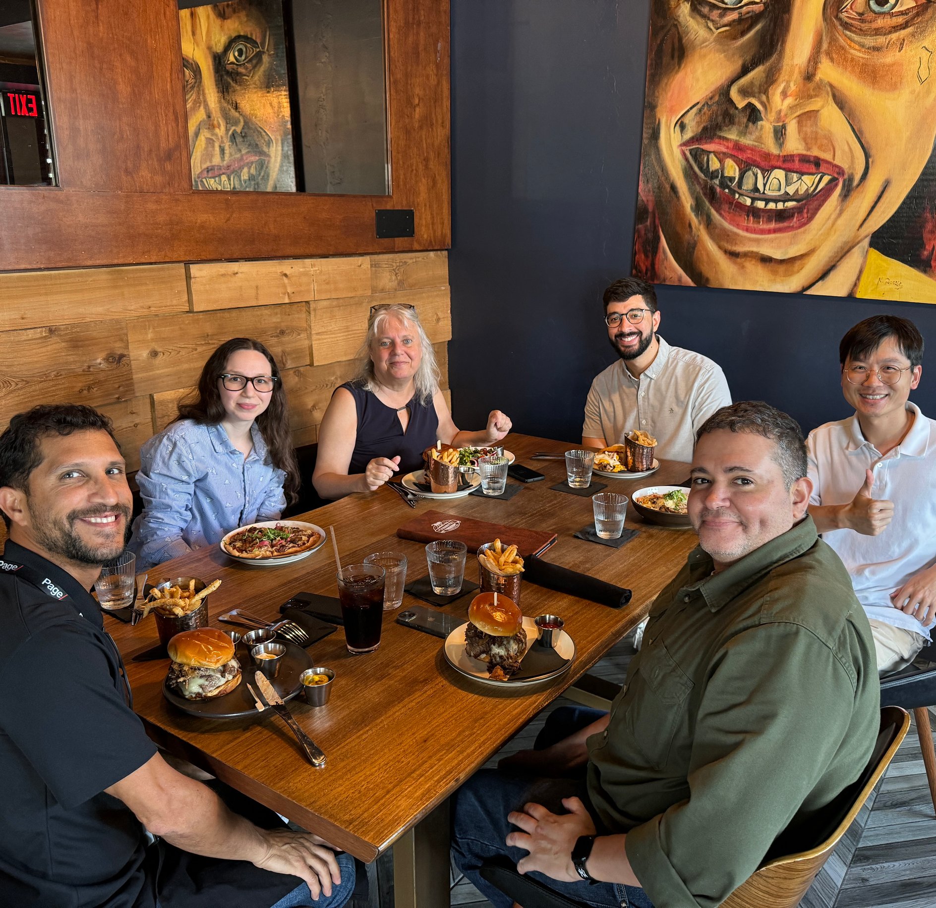 Employees eating together.